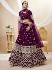Wine Maroon Sequin Embroidered Lehenga Choli with Dupatta