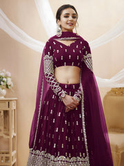 Wine Maroon Sequin Embroidered Lehenga Choli with Dupatta