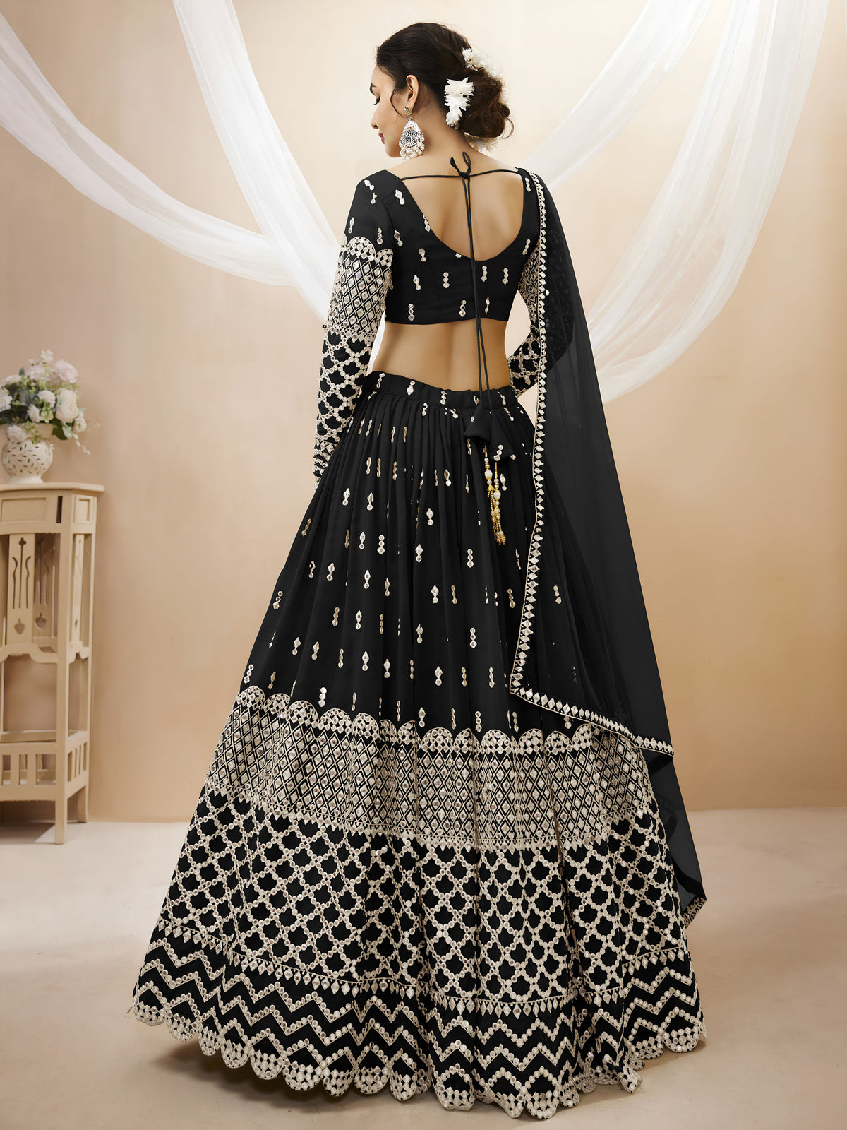 Black Silver Sequin Embroidered Lehenga Choli with Dupatta
