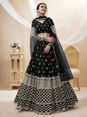 Black Silver Sequin Embroidered Lehenga Choli with Dupatta