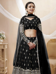 Black Silver Sequin Embroidered Lehenga Choli with Dupatta