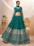 Teal Green Silver Sequin Embroidered Lehenga Choli with Dupatta