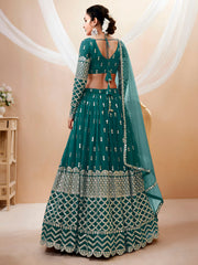 Teal Green Silver Sequin Embroidered Lehenga Choli with Dupatta