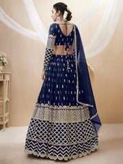 Navy Blue Silver Sequin Embroidered Lehenga Choli with Dupatta