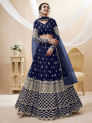 Navy Blue Silver Sequin Embroidered Lehenga Choli with Dupatta