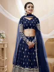 Navy Blue Silver Sequin Embroidered Lehenga Choli with Dupatta