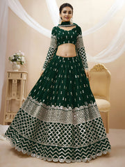 Dark Green Silver Sequin Embroidered Lehenga Choli with Dupatta