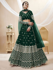 Dark Green Silver Sequin Embroidered Lehenga Choli with Dupatta