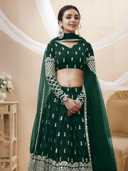 Dark Green Silver Sequin Embroidered Lehenga Choli with Dupatta