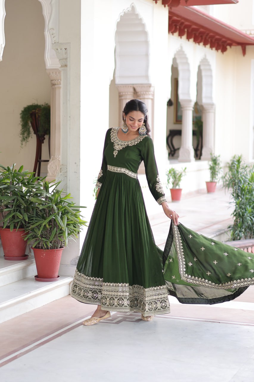 VICHITRA SILK SEQUINS EMBROIDERED GOWN WITH DUPATTA