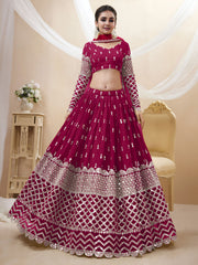 Rani Pink Silver Sequin Embroidered Lehenga Choli with Dupatta