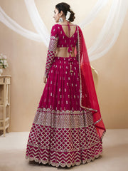 Rani Pink Silver Sequin Embroidered Lehenga Choli with Dupatta
