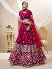 Rani Pink Silver Sequin Embroidered Lehenga Choli with Dupatta