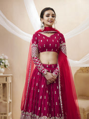 Rani Pink Silver Sequin Embroidered Lehenga Choli with Dupatta