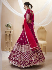 Rani Pink Silver Sequin Embroidered Lehenga Choli with Dupatta