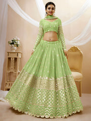 Pista Green Silver Sequin Embroidered Lehenga Choli with Dupatta