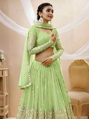 Pista Green Silver Sequin Embroidered Lehenga Choli with Dupatta