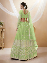 Pista Green Silver Sequin Embroidered Lehenga Choli with Dupatta