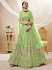 Pista Green Silver Sequin Embroidered Lehenga Choli with Dupatta