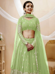 Pista Green Silver Sequin Embroidered Lehenga Choli with Dupatta