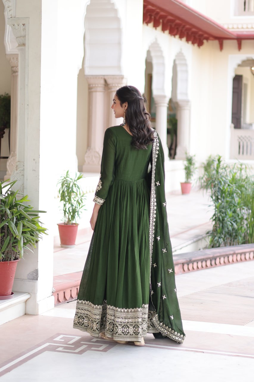 VICHITRA SILK SEQUINS EMBROIDERED GOWN WITH DUPATTA