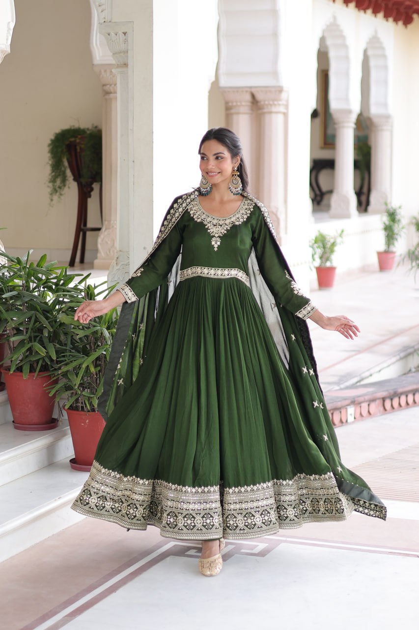 VICHITRA SILK SEQUINS EMBROIDERED GOWN WITH DUPATTA