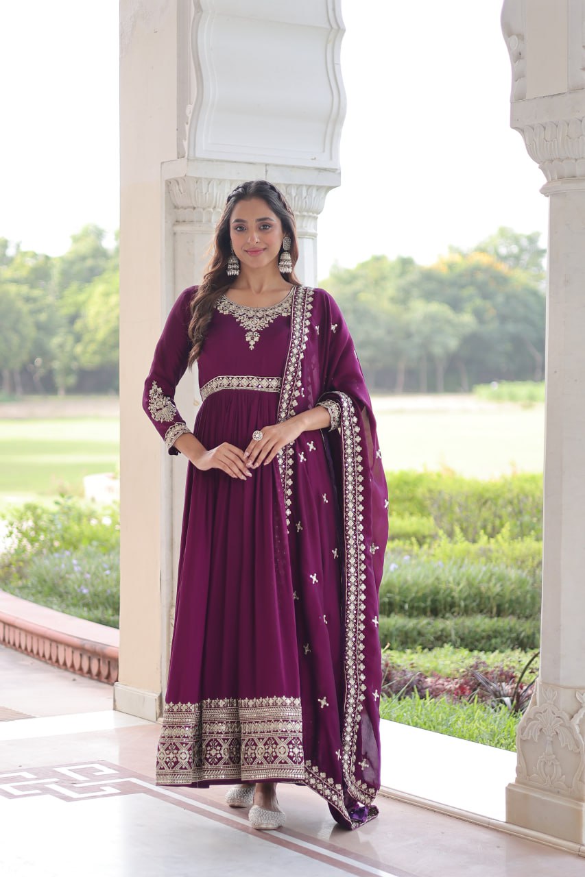 VICHITRA SILK SEQUINS EMBROIDERED GOWN WITH DUPATTA