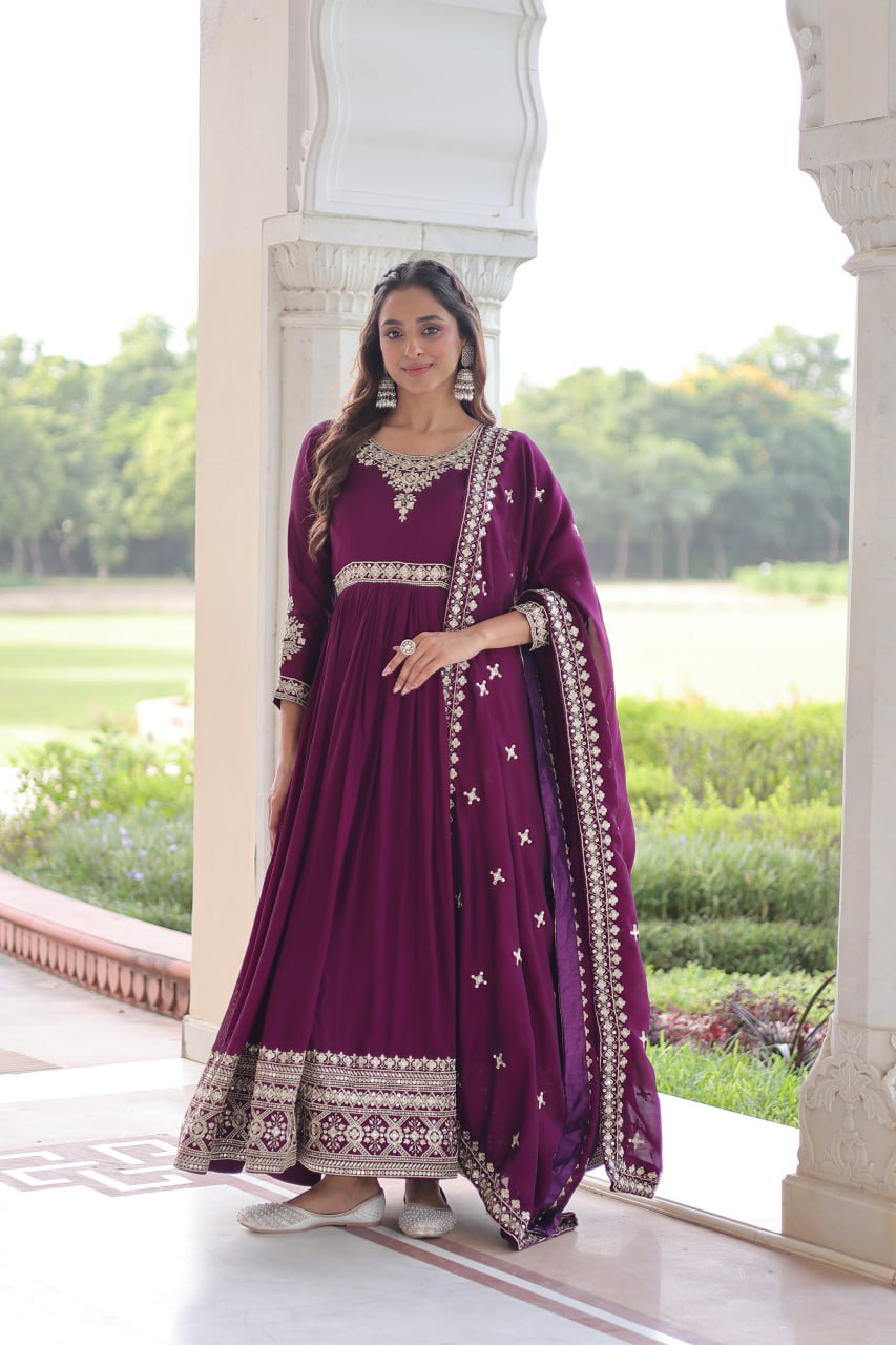 VICHITRA SILK SEQUINS EMBROIDERED GOWN WITH DUPATTA