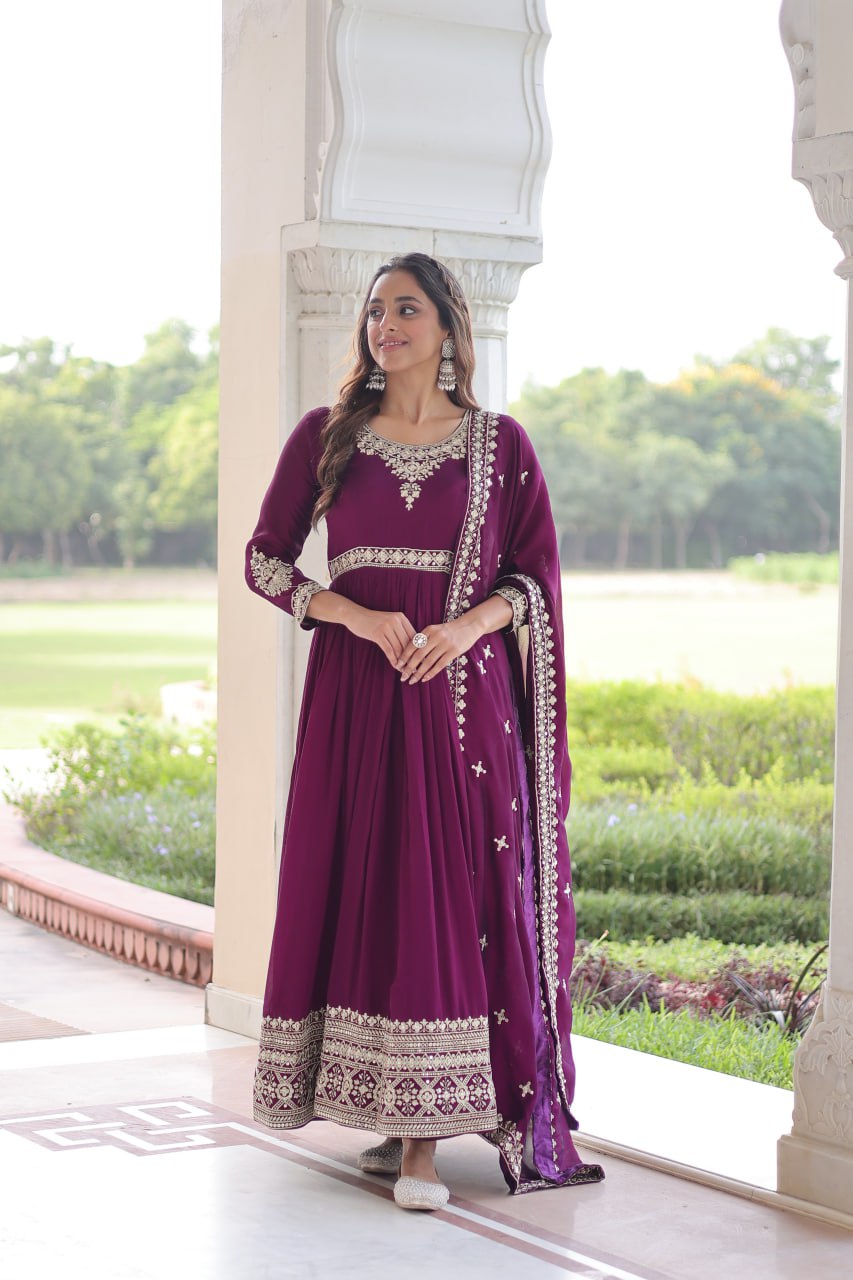 VICHITRA SILK SEQUINS EMBROIDERED GOWN WITH DUPATTA