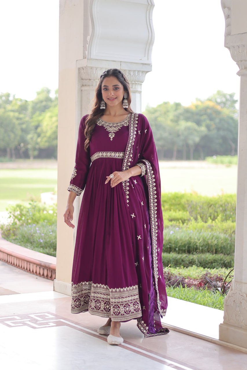 VICHITRA SILK SEQUINS EMBROIDERED GOWN WITH DUPATTA