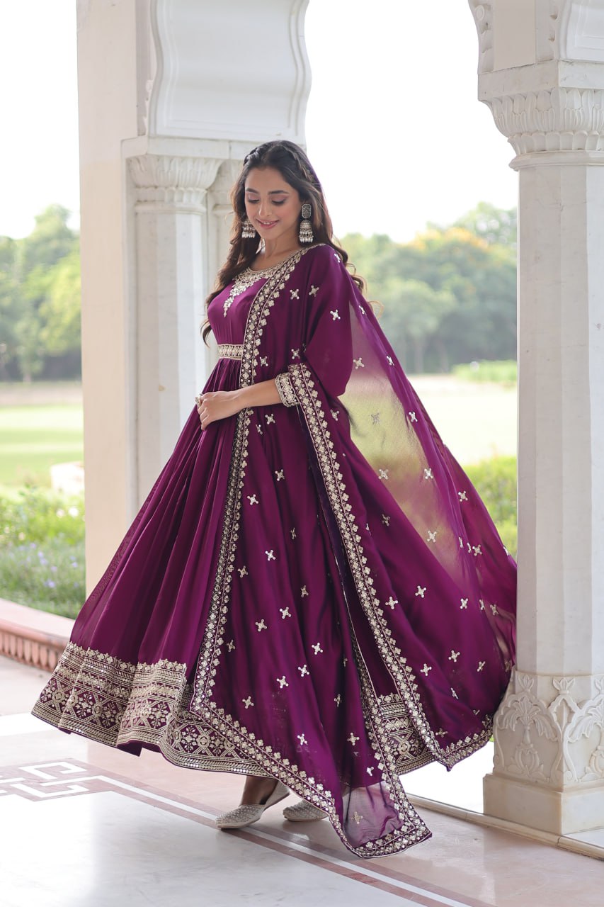 VICHITRA SILK SEQUINS EMBROIDERED GOWN WITH DUPATTA