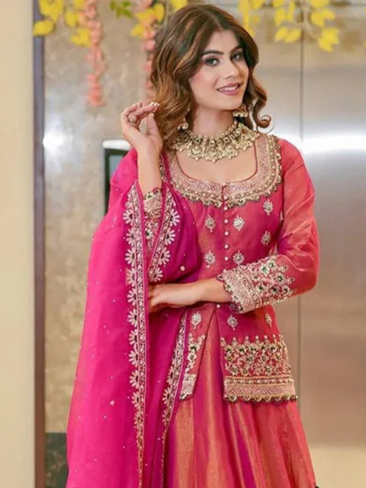 Premium Pink Color Fendi Long Choli-Lehenga Set
