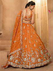 ROYAL ORANGE PURE TISSUE LEHENGA SET