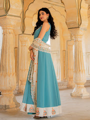Teal Blue Georgette Embroidered Anarkali Gown with Dupatta