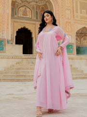 Pastel Pink Embroidered Anarkali Suit with Designer Dupatta