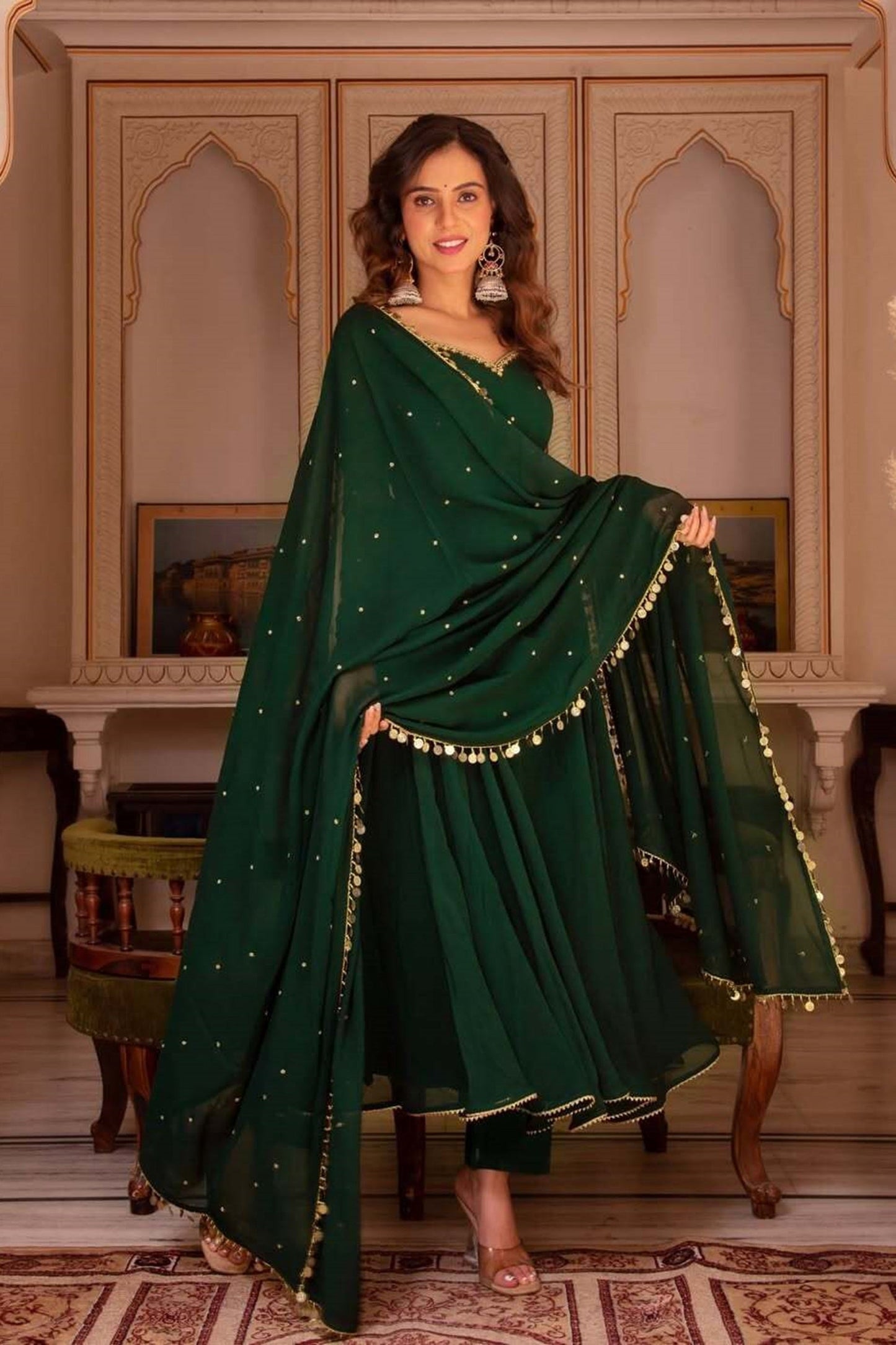Gorgeous Green Color Georgette Anarkali Suit with Dupatta