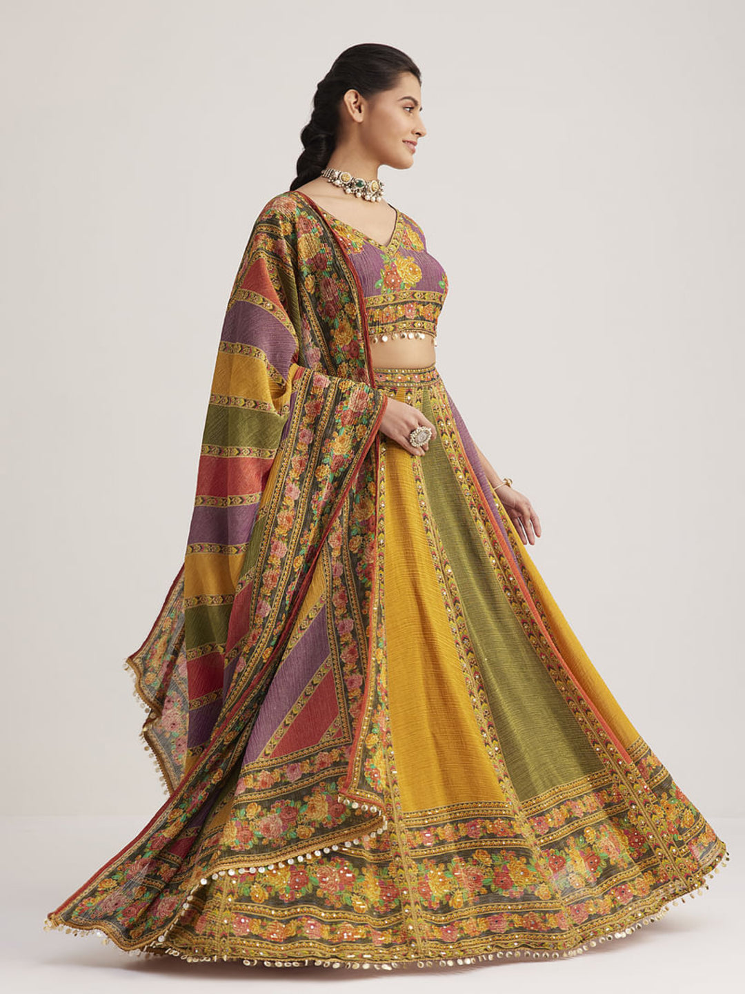 BESTSELLER NAVRATRI MULTICOLOR ORGANZA SILK LEHENGA SET