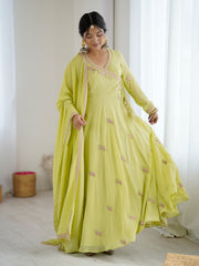 Lime Green Embroidered Anarkali Suit with Dupatta for Women