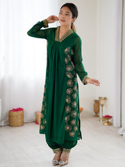 Emerald Green Embroidered Kurta Pant Set for Women
