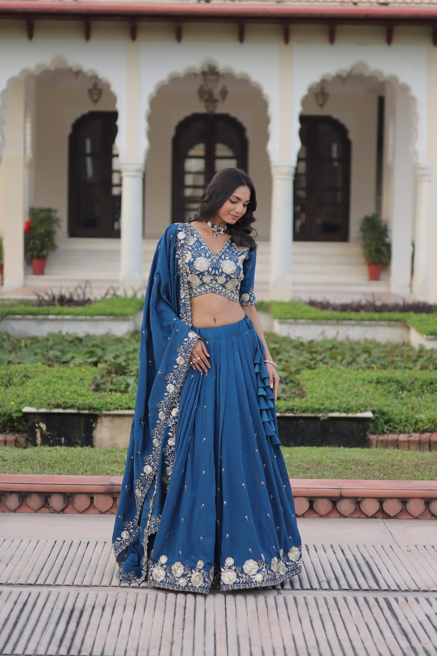 Vichitra Silk Sequins Embroidered Lehenga Choli – Royal Designer Edition