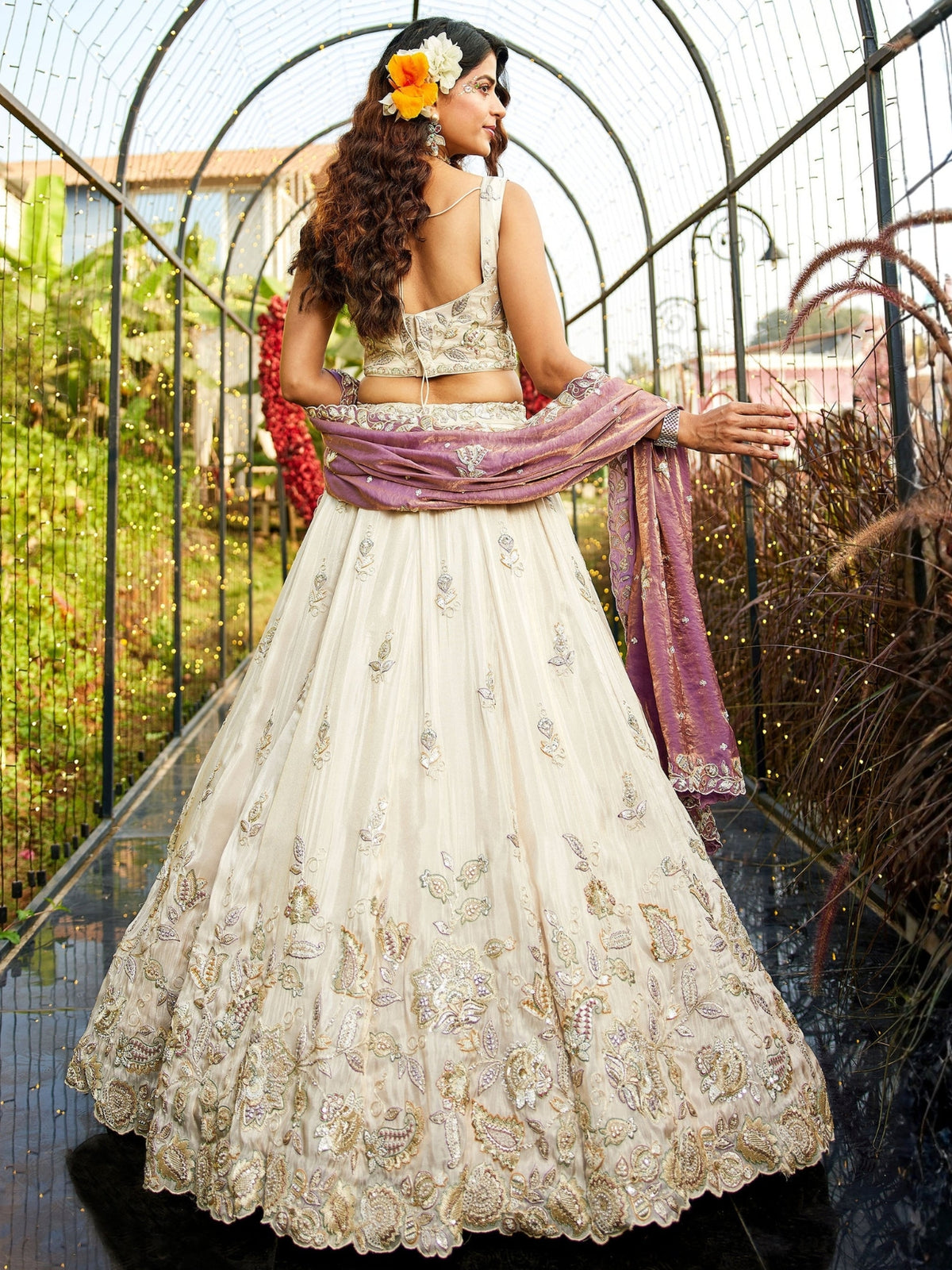 ROYAL IVORY TISSUE LEHENGA SET