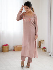 Dusty Pink Embroidered Straight Kurta Pant Set