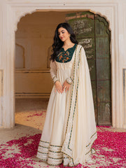 Ivory Georgette Embroidered Anarkali with Dupatta