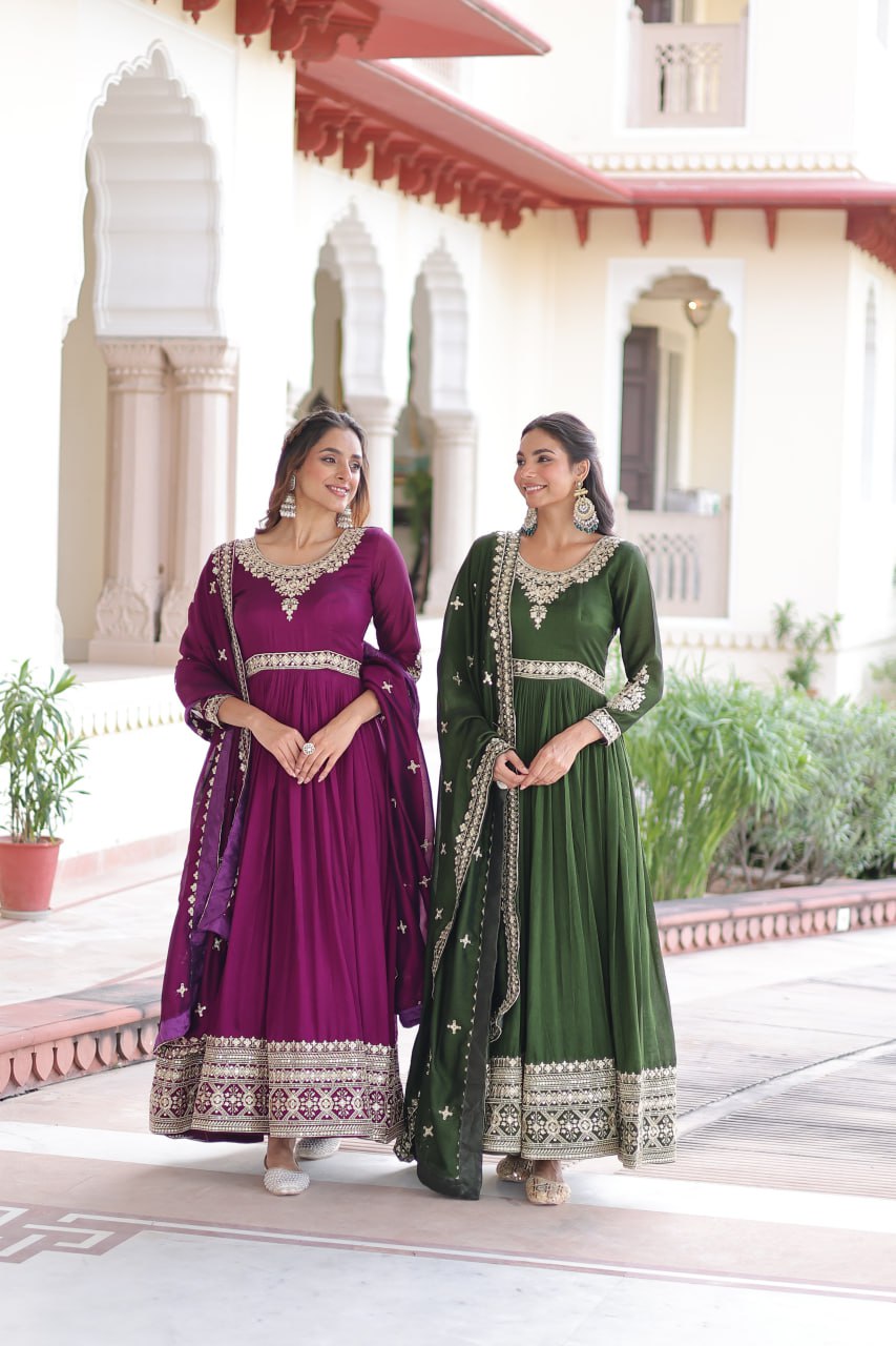VICHITRA SILK SEQUINS EMBROIDERED GOWN WITH DUPATTA
