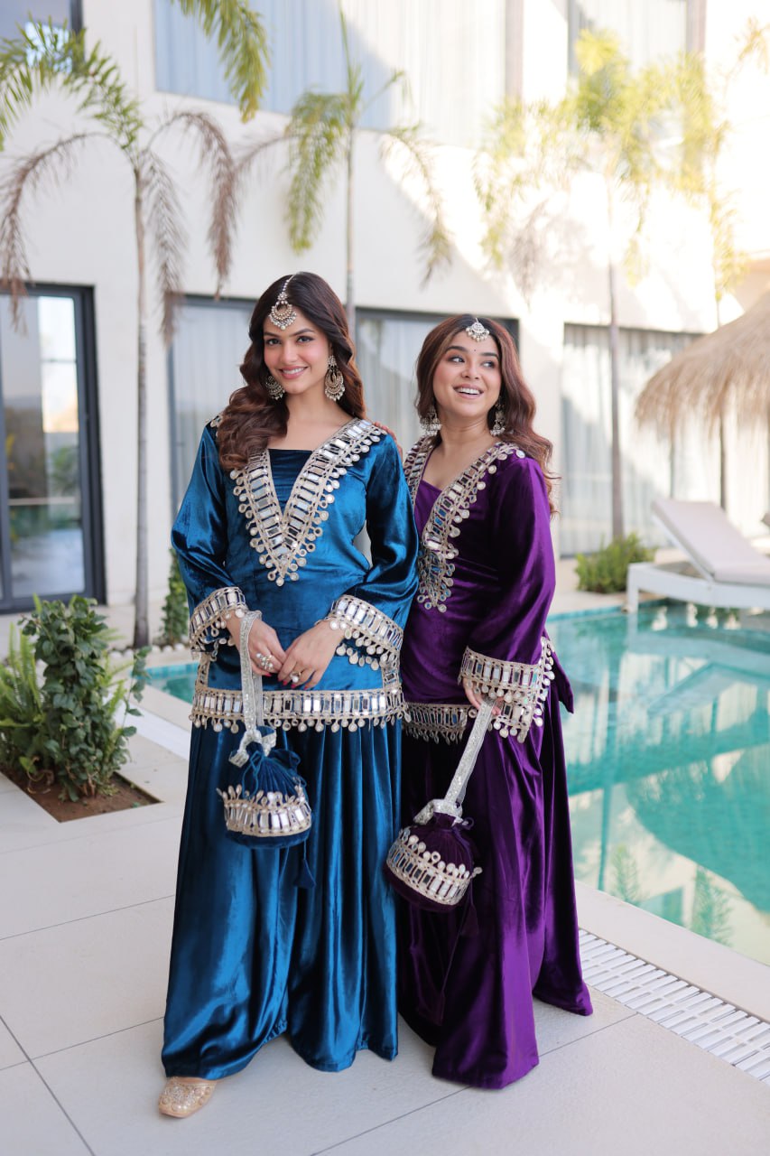 Royal Velvet Mirror Work Palazzo Set