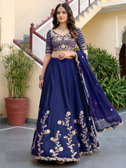 Elegant Navy Blue Gold Embroidered Bridal Lehenga Choli