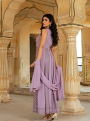 Lilac Georgette Embroidered Anarkali Gown with Dupatta