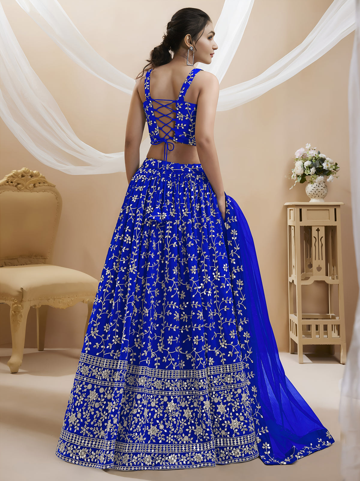 Royal Blue Embroidered Lehenga Choli with Dupatta