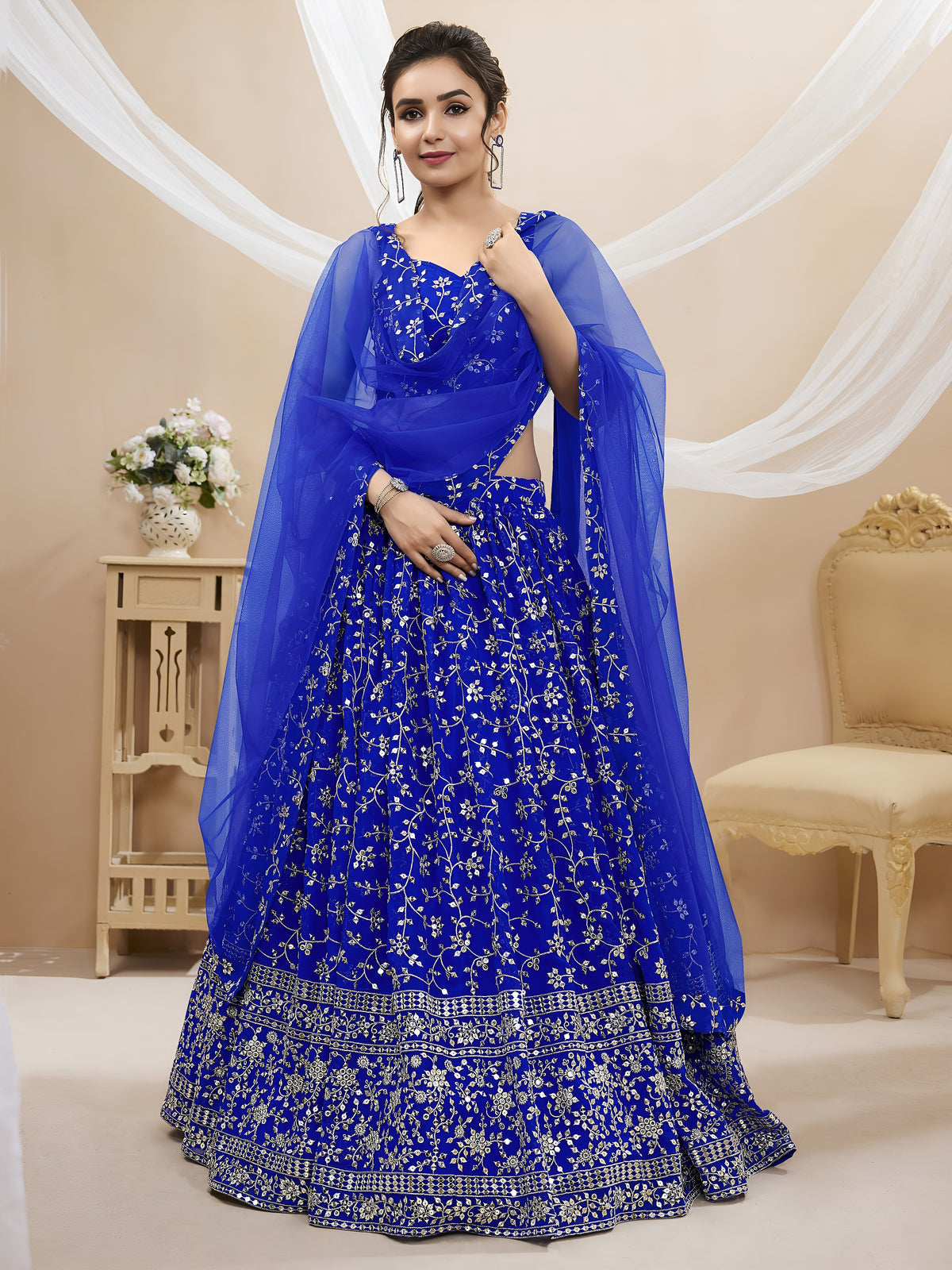 Royal Blue Embroidered Lehenga Choli with Dupatta