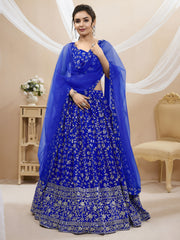 Royal Blue Embroidered Lehenga Choli with Dupatta